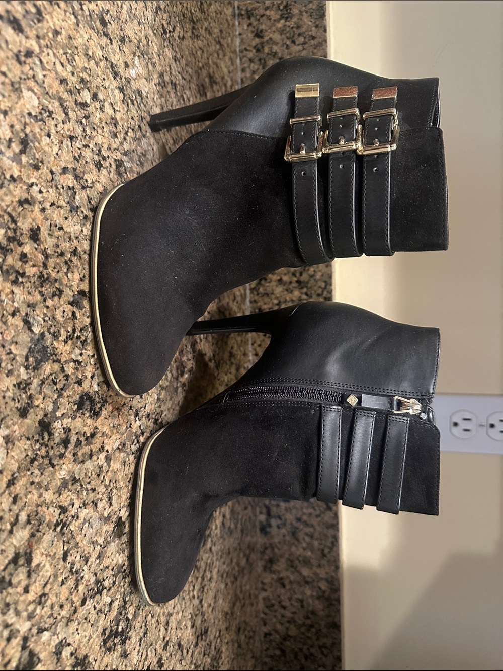 Sam & Libby Black Ankle Booties with Gold Buckle Straps